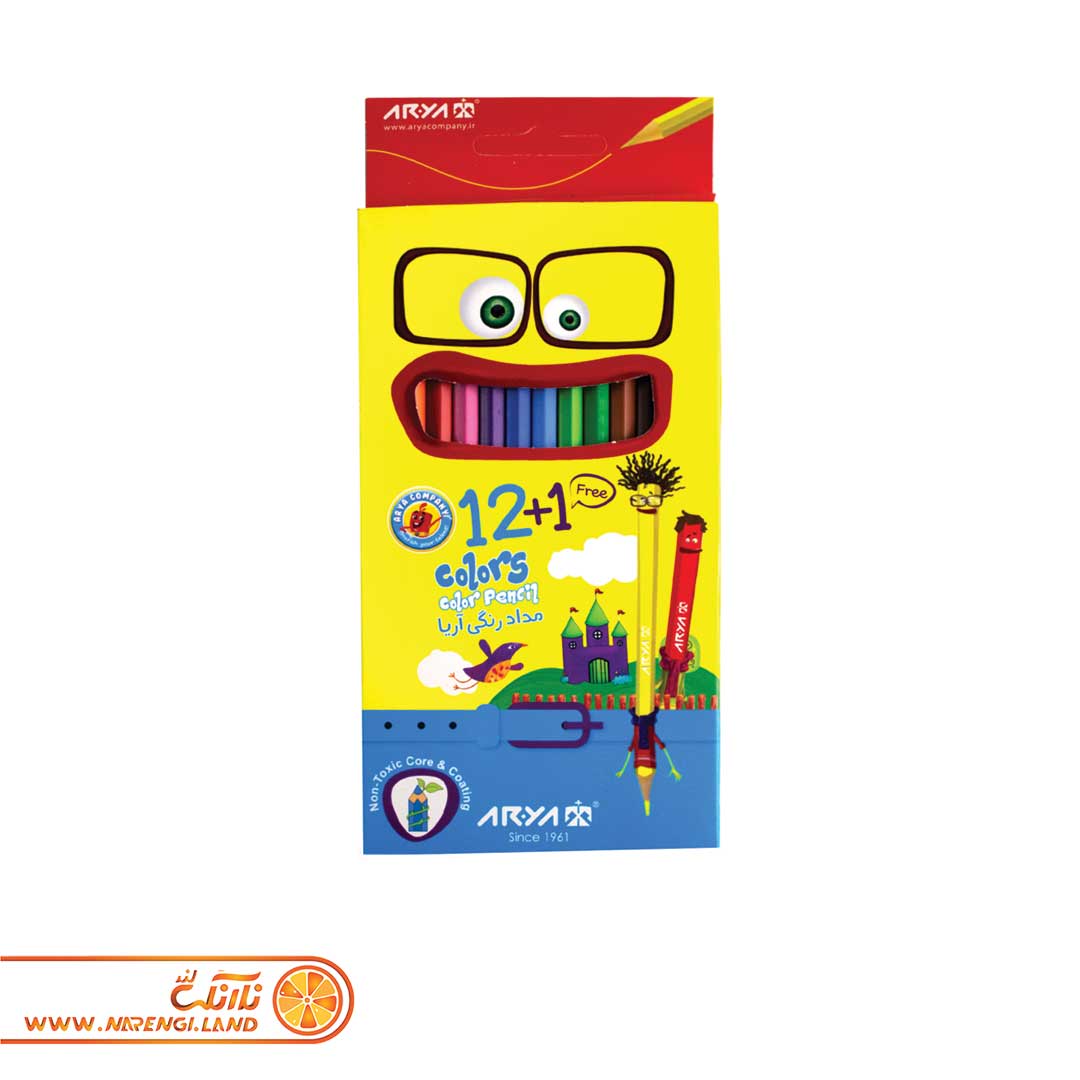 مداد رنگی 12 رنگ جعبه مقوایی آریا